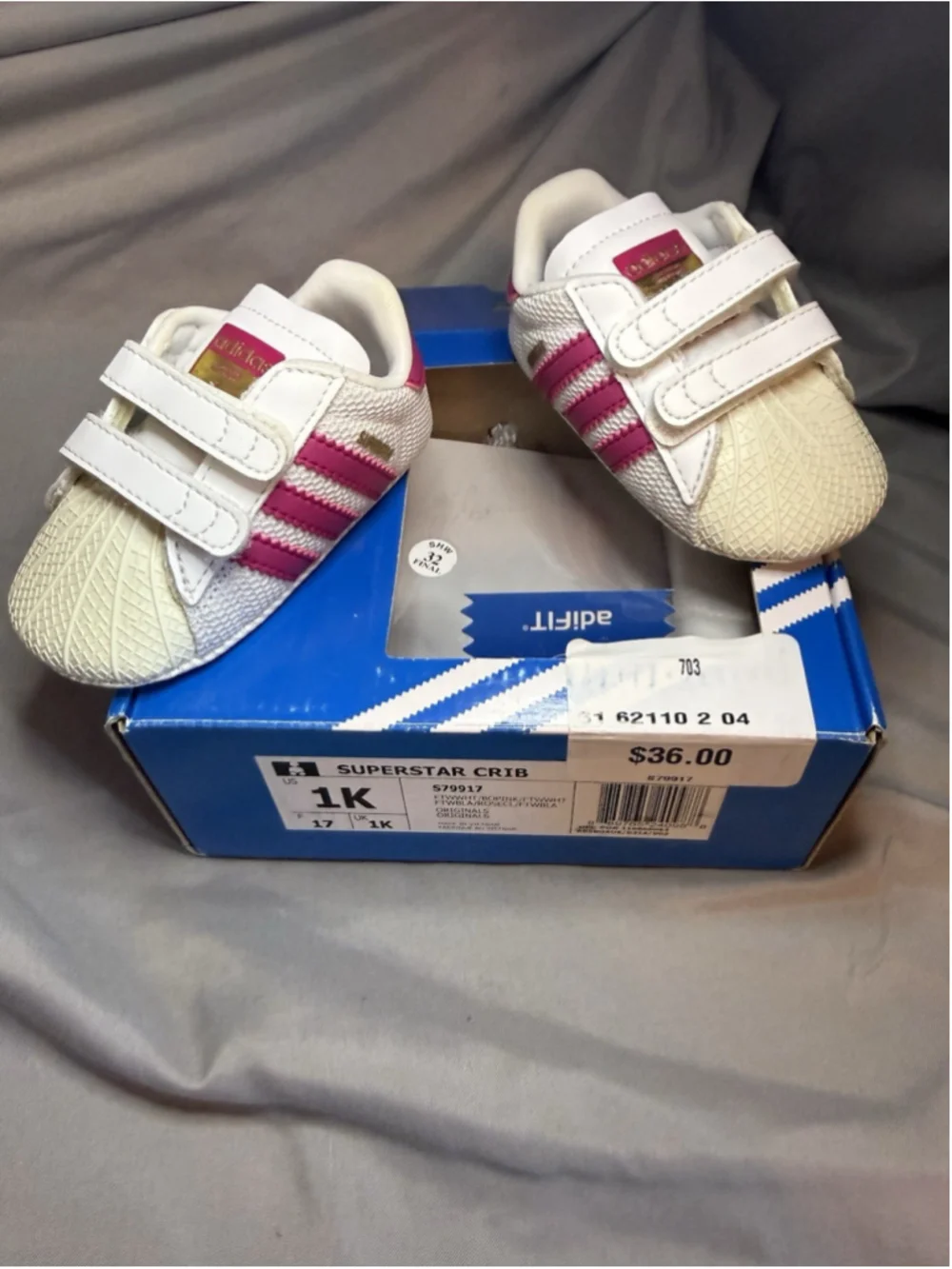 Adidas Superstar Sneaker (Baby & Walker) White and Pink Size 1K With Box